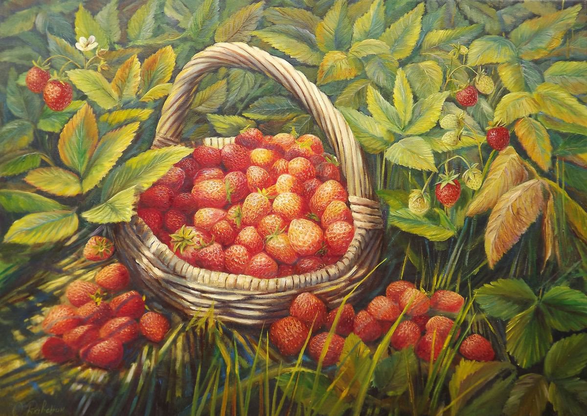 Basket with Strawberries by Oleg Riabchuk