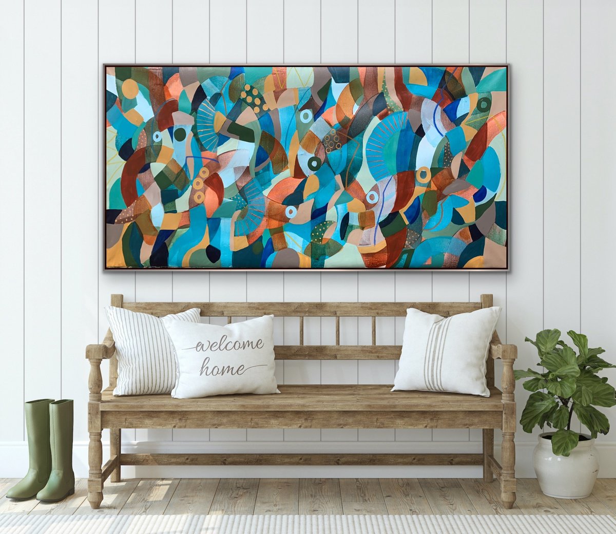 Organic Abstract Acrylic Painting By Rashna Hackett, 72 X 36", Summer Vibes, Original Artwork