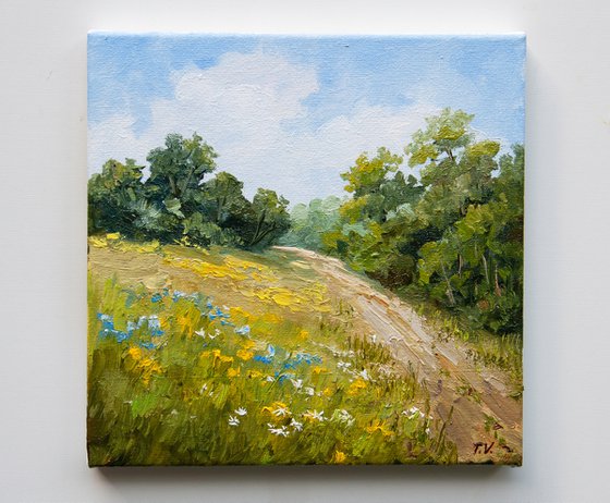 Summer day. Oil painting. 8 x 8 in.