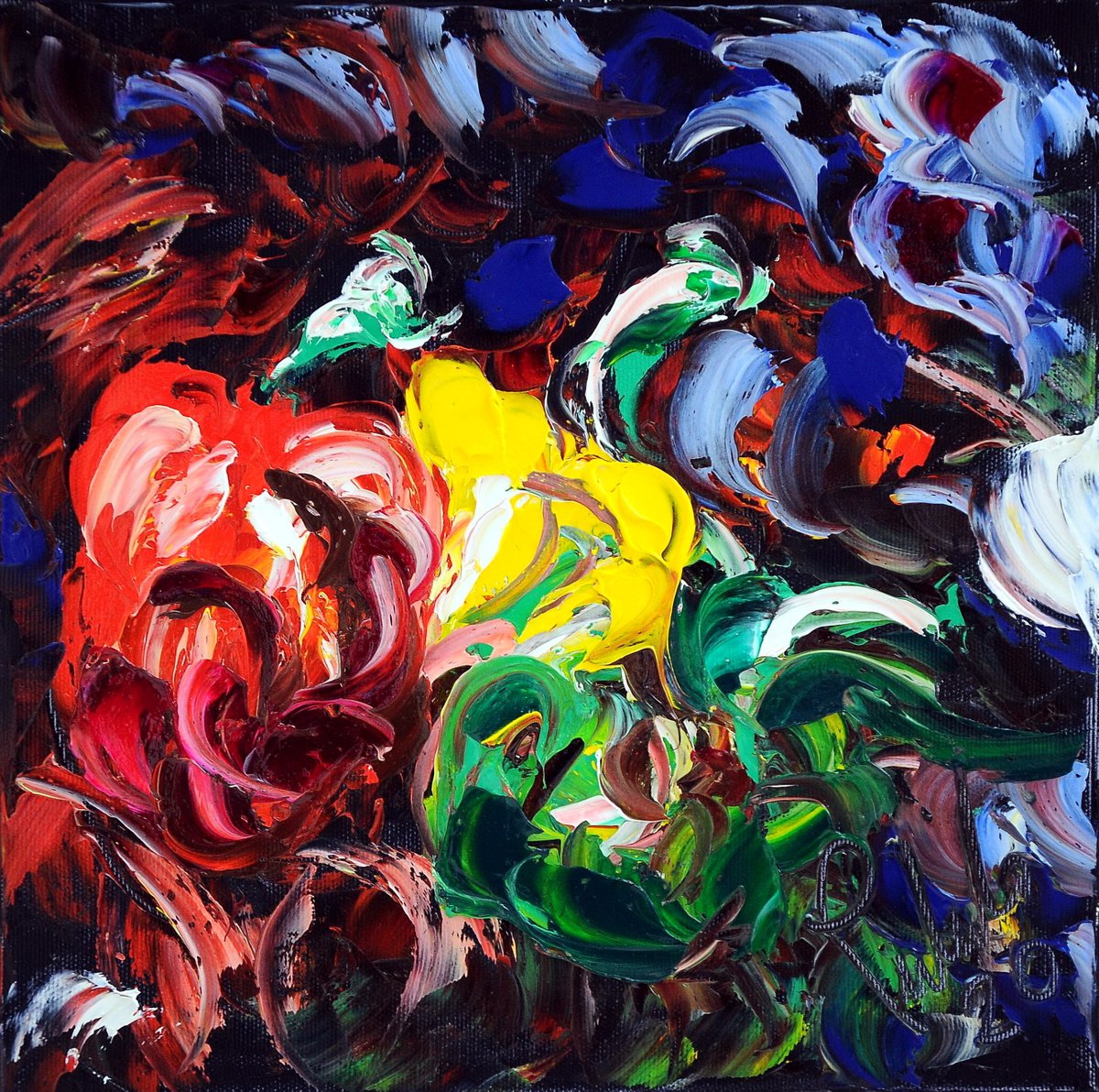 Impressionistic Abstract Oil Painting By Antonino Puliafico, 12 X 12, Peperoni, Original Artwork