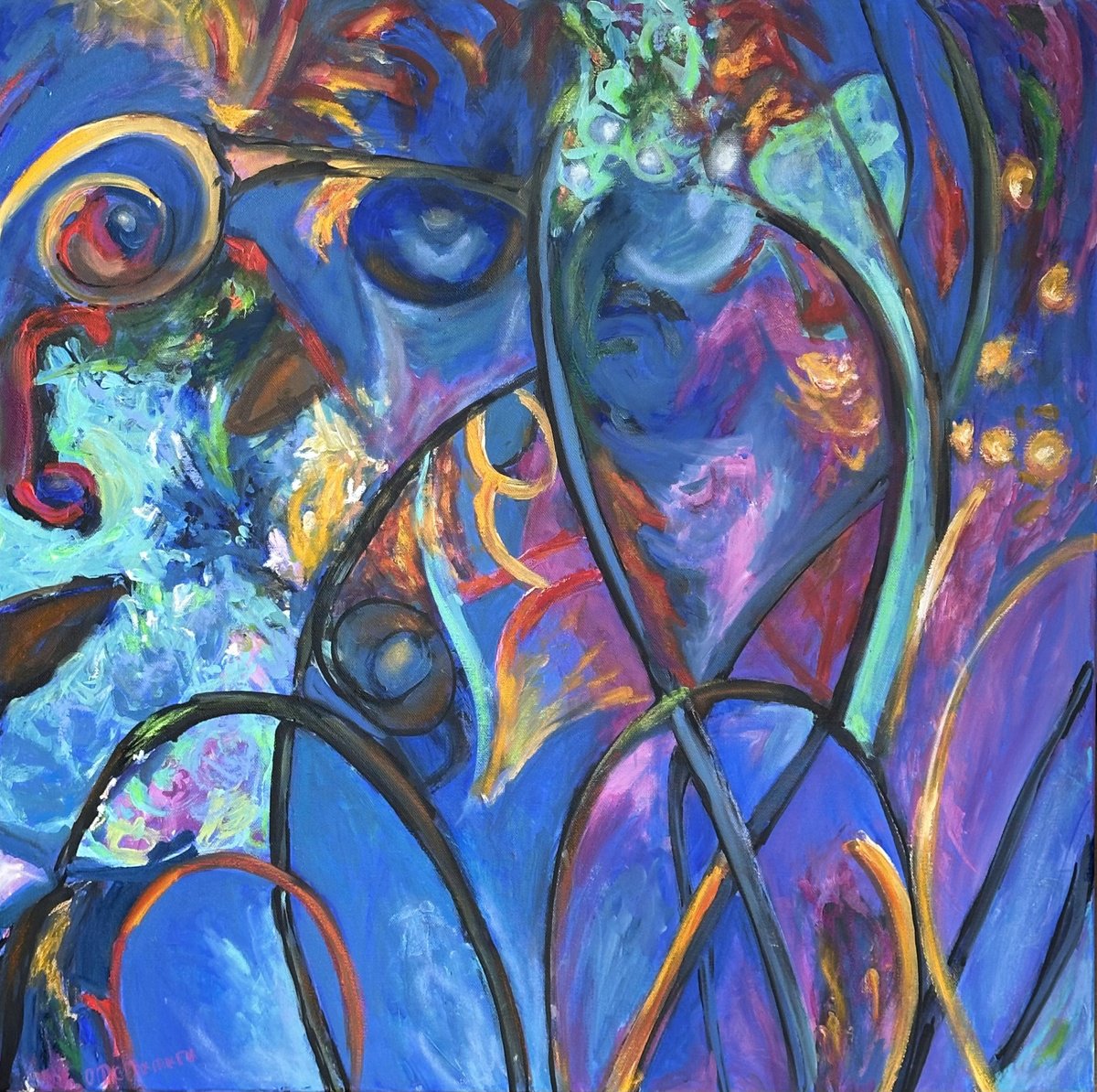 Expressive Abstract Painting By Olga Mcnamara Biennaleartist, 31 X 31", I See You, Original Artwork