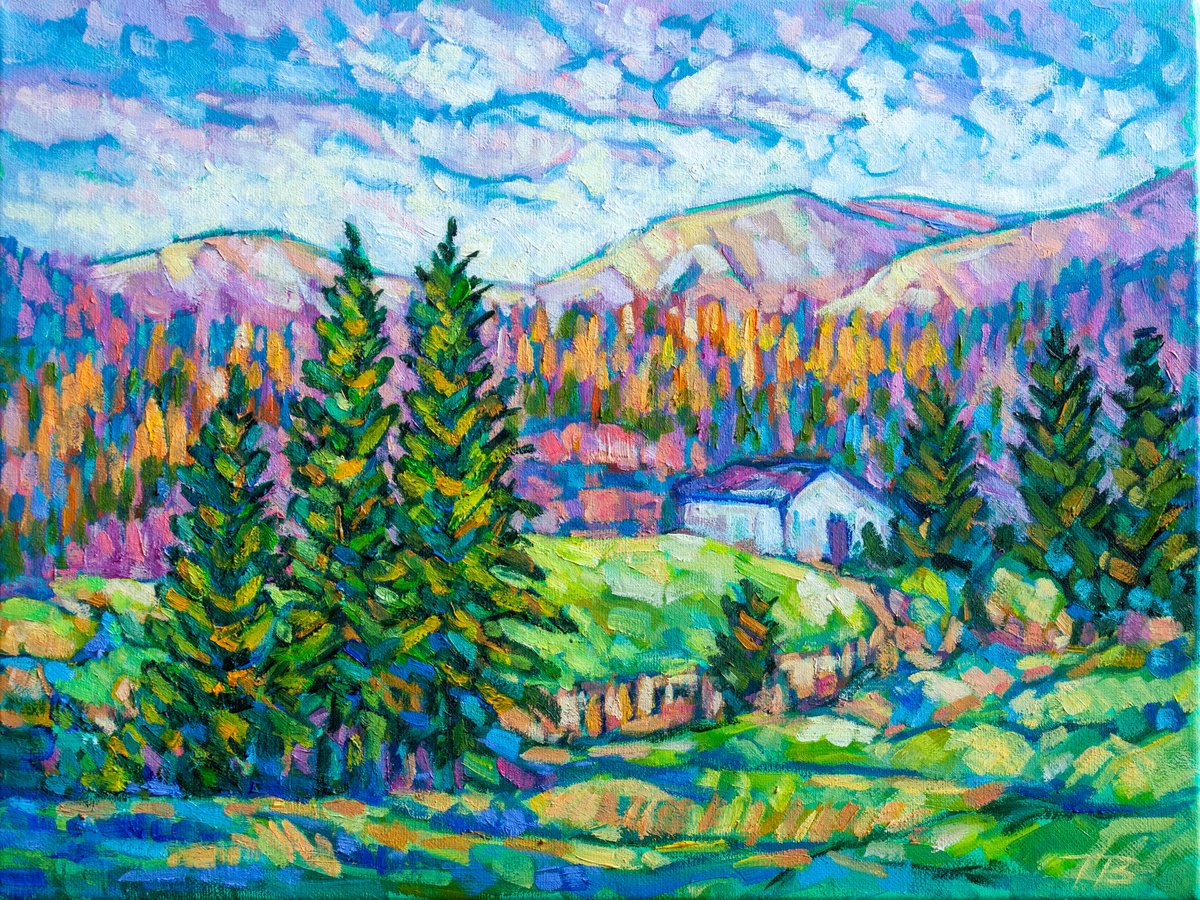 Impressionistic Landscape Oil Painting By Tao Bai, 16 X 12", Mountain Scenery, Original Artwork