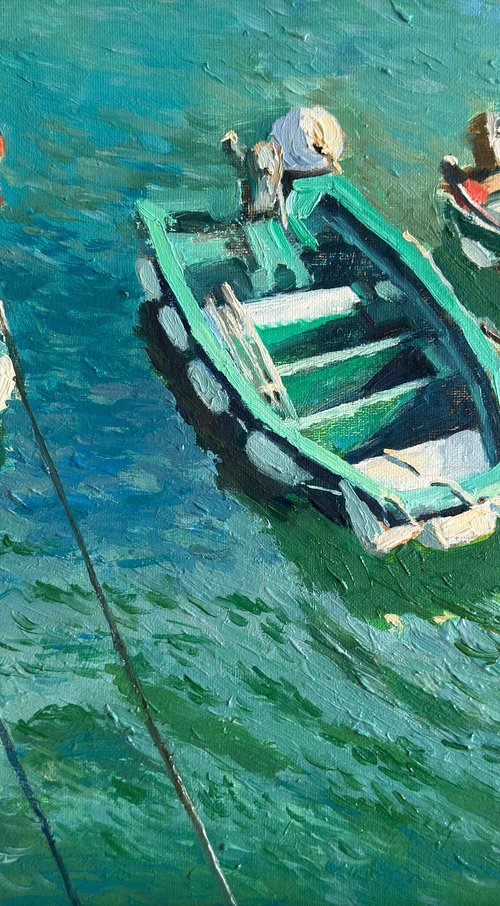 France Seascape - Three Boats at Rest by Ling Strube