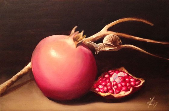 Look a pomegranate! - original oil on painting- 20 x 30 cm (8 x 12 inches)