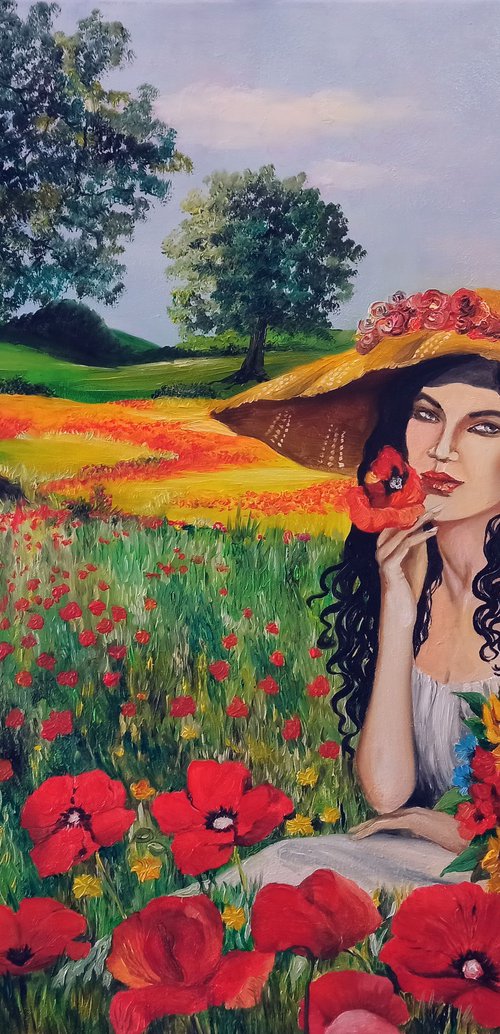 Landscape with poppies by Anna Rita Angiolelli