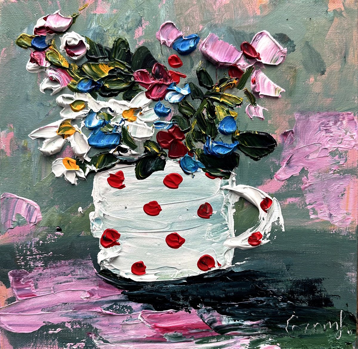 Impressionistic Botanical Acrylic Painting By Oksana Fedorova, 10 X 10", Texture Flowers Acrylic, Original Artwork