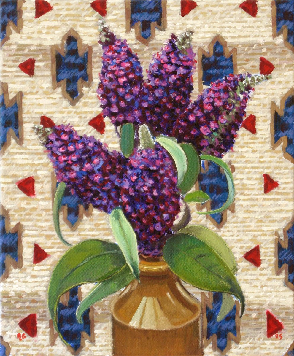 Botanical Oil Painting By Richard Gibson, 10 X 12", Buddleia, Original Artwork