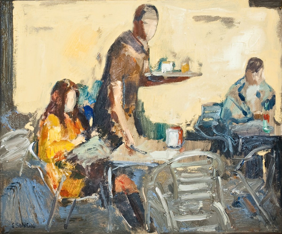 Expressive Portrait Oil Painting By Susana Sancho Beltran, 18 X 15", Coffee, Original Artwork