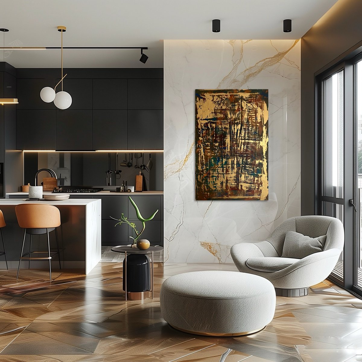 Abstract Acrylic Painting By Exclusive Arts, 24 X 35, Gold Leaf 60X90, Original Artwork