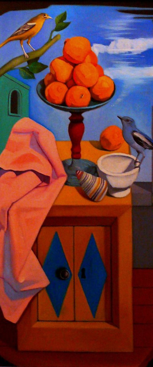 Still Life With Oranges And Birds by Paul Rossi