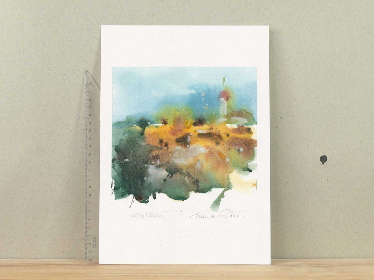 Impressionistic Cityscapes Watercolour By Marin Victor, 7 X 7", Abstraction Landscape., Original Artwork