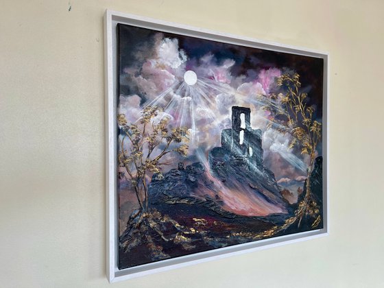 Moonlight over Corfe Castle in a Frame