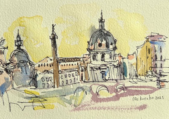 Collection of six sketches Landmarks of Italy