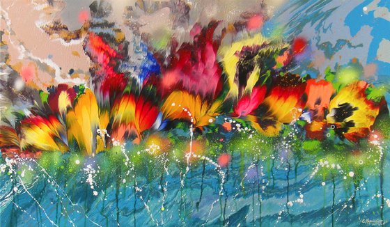 "Flowers in Water" Floral LARGE Abstract Painting