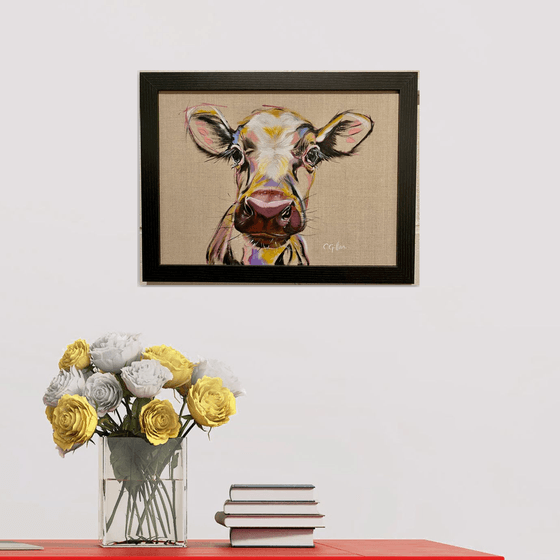 Hugo - Calf Cow Heifer Steer original oil painting on linen on board 12x16"