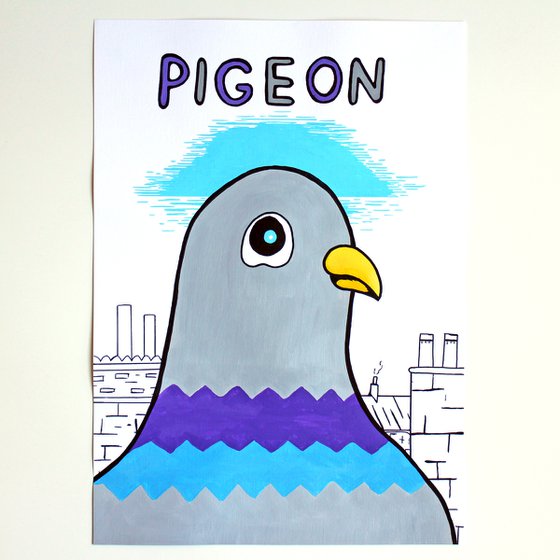 Pigeon Painting on Unframed A3 Paper