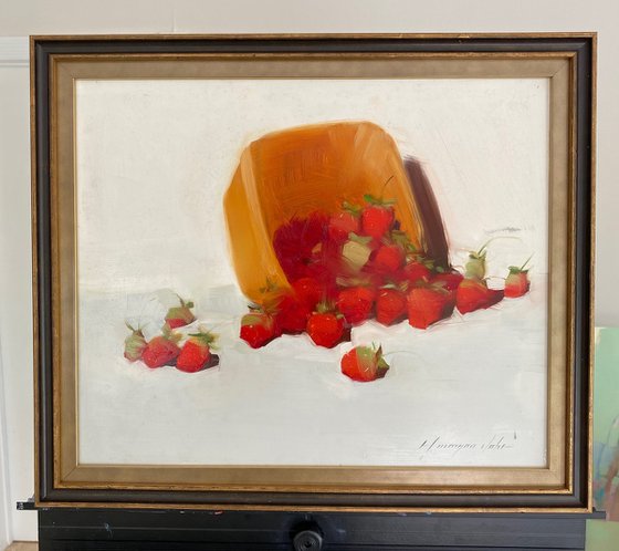 Strawberries, Original oil painting, Handmade artwork, One of a kind