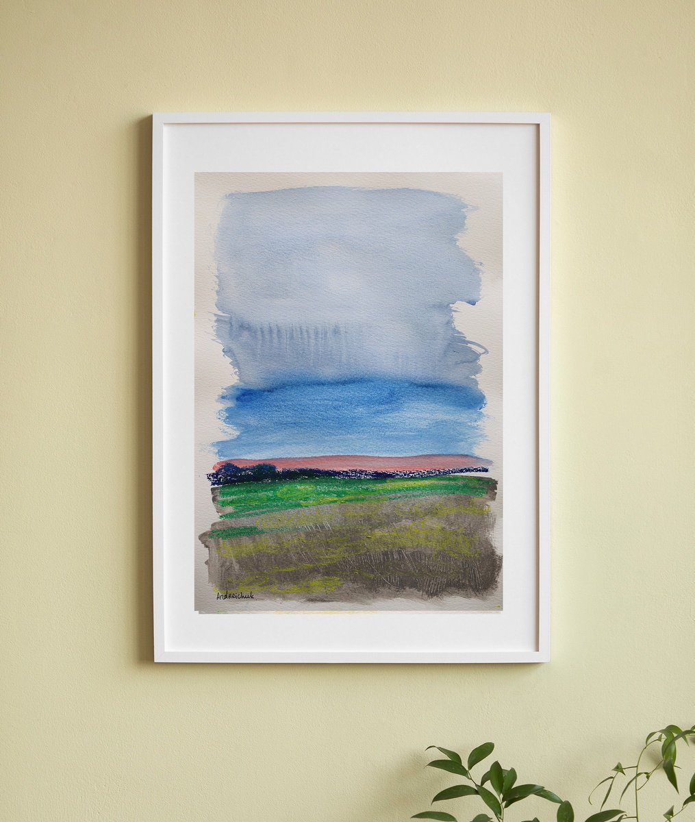 Impressionistic Landscape Watercolour By Artem Andreichuk, 12 X 17, Pink Skyline., Original Artwork