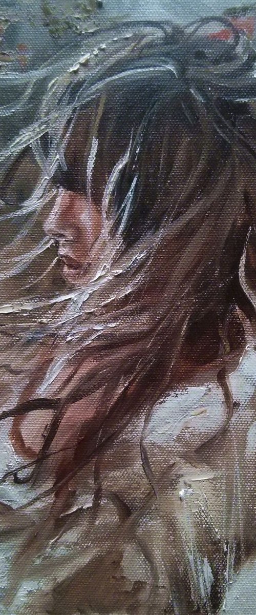 " AUTUMN GIRL  ... " original painting  autumn palette knife GIFT by Monika Luniak