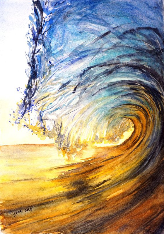 Ocean Wave ORIGINAL Watercolor Painting - Realistic Aquarelle Art