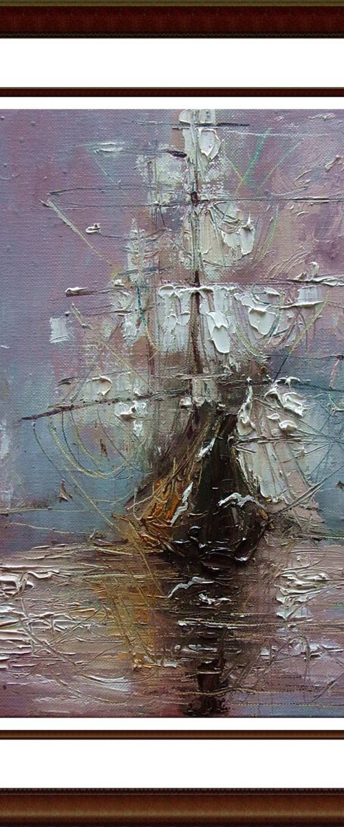 " EXPEDITION  " SHIP BOAT SAIL original painting palette knife GIFT MODERN URBAN ART OFFICE ART DECOR HOME DECOR GIFT IDEA by Monika Luniak