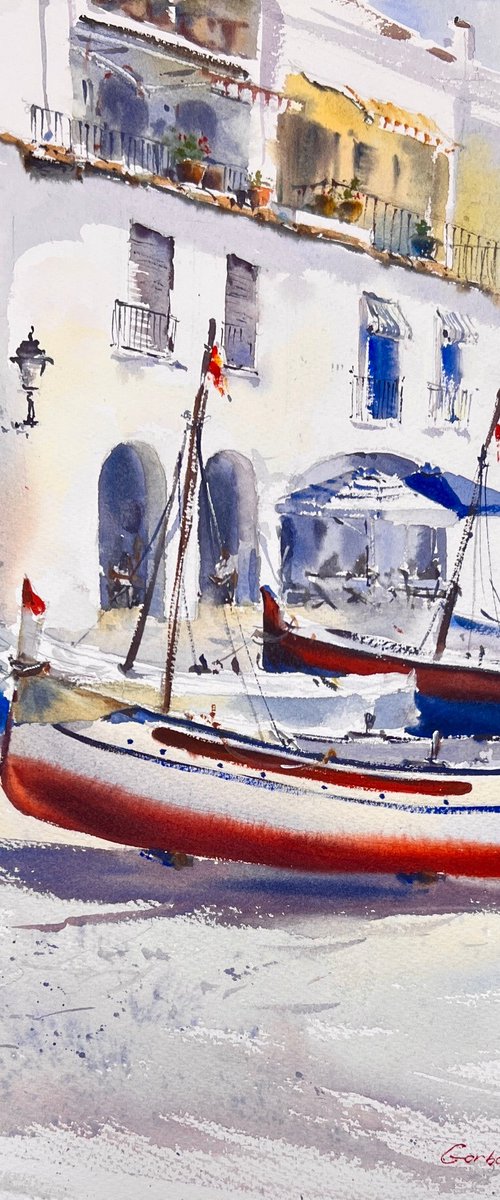Sunlit Boats of Calella by Eugenia Gorbacheva