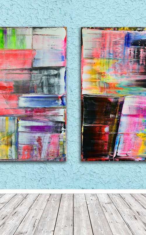 "Meet Me Halfway" - Original PMS Large Abstract Acrylic Painting Diptych On Canvas - 60" x 40" by Preston M. Smith (PMS)