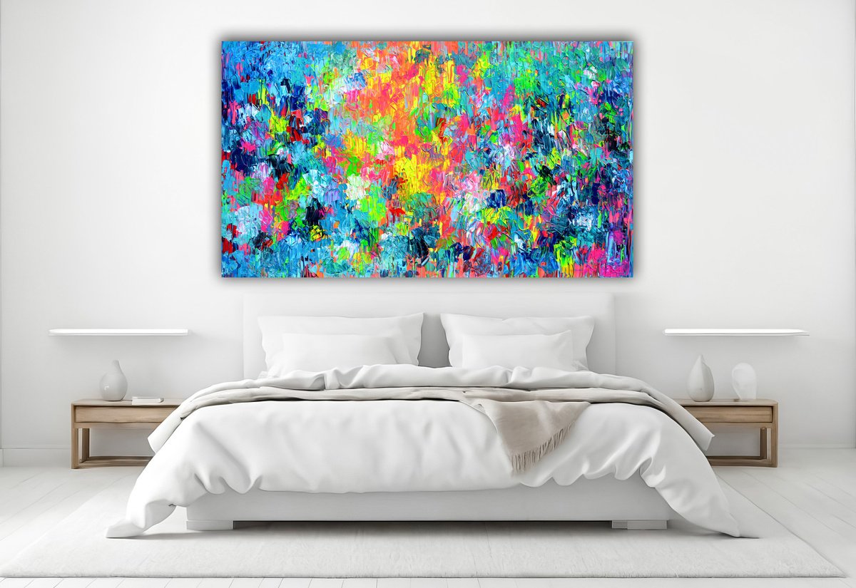 Organic Abstract Acrylic Painting By Soos Tiberiu, 55 X 31", Palette 2, Original Artwork