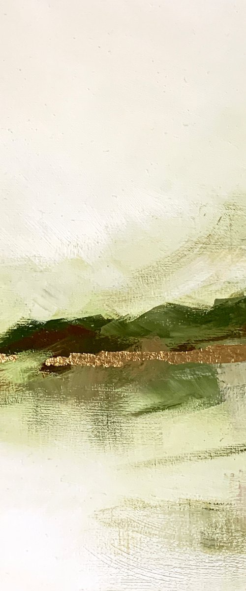 Abstract Landscape in Earth and Green with Gold Leaves by Sophie Rodionov