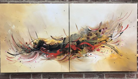 " Adventure" Acrylic painting 70x140 cm ( 28x55") two canvases