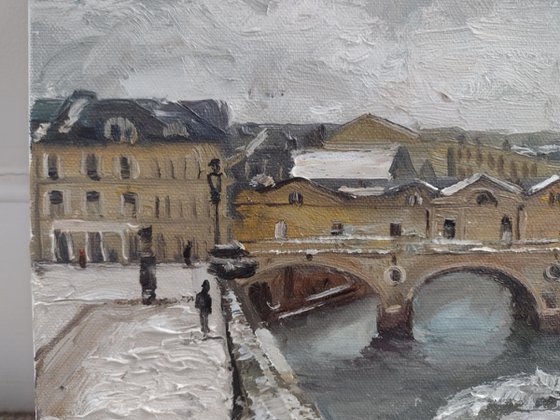 Bath, Pulteney bridge winter, Somerset, oil painting
