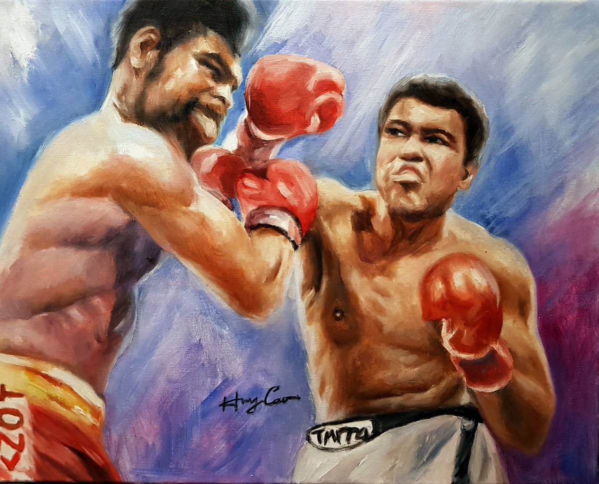 Expressive Portrait Oil Painting By Henry Cao, 20 X 16, Muhammad Ali, World Boxer, Original Artwork