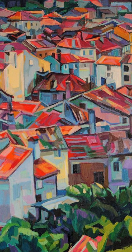 City roofs 4 / 100 x 80 x 2 cm by Maja Đokić Mihajlović