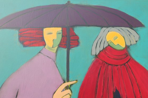 Two under an umbrella.