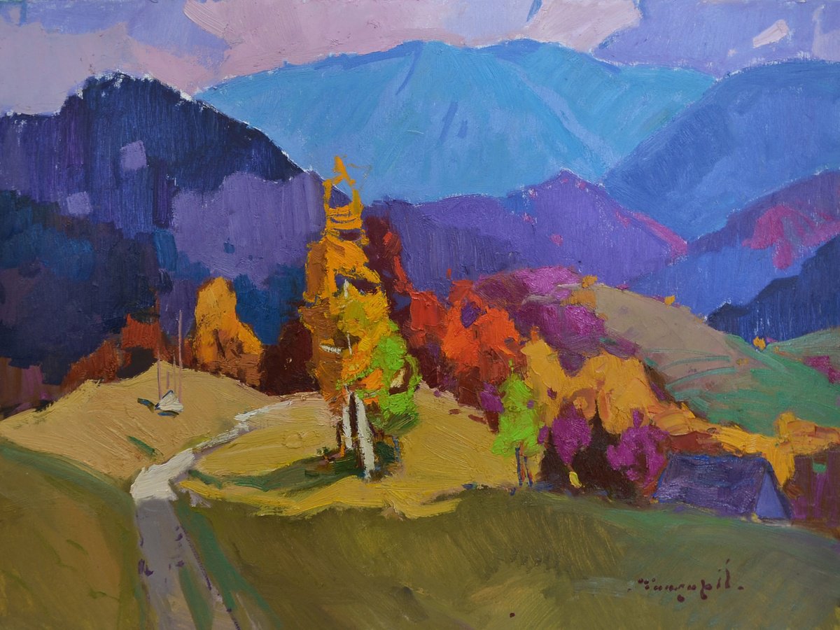 Impressionistic Landscape Oil Painting By Alexander Shandor, 31 X 24, Cold October, Original Artwork