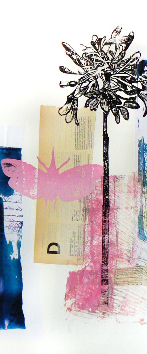 Natural Histories #4 (linocuts printed onto collage) by Carolynne Coulson