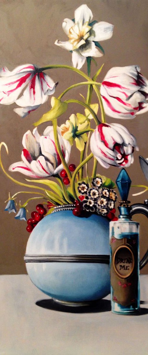 Still life with shrink potion- Original oil on wood- 40 x 60 cm (16' x 24') by Valentina Toma' aka Zoe Chigi
