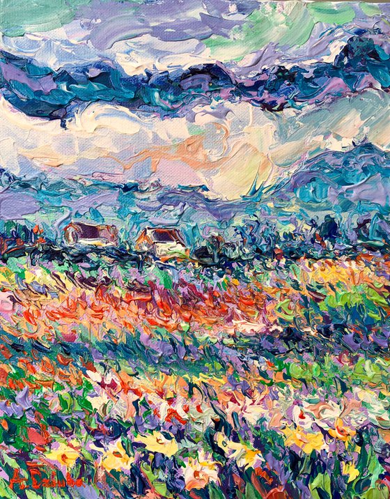Summer Meadow, Original Palette Knife painting of flower meadow