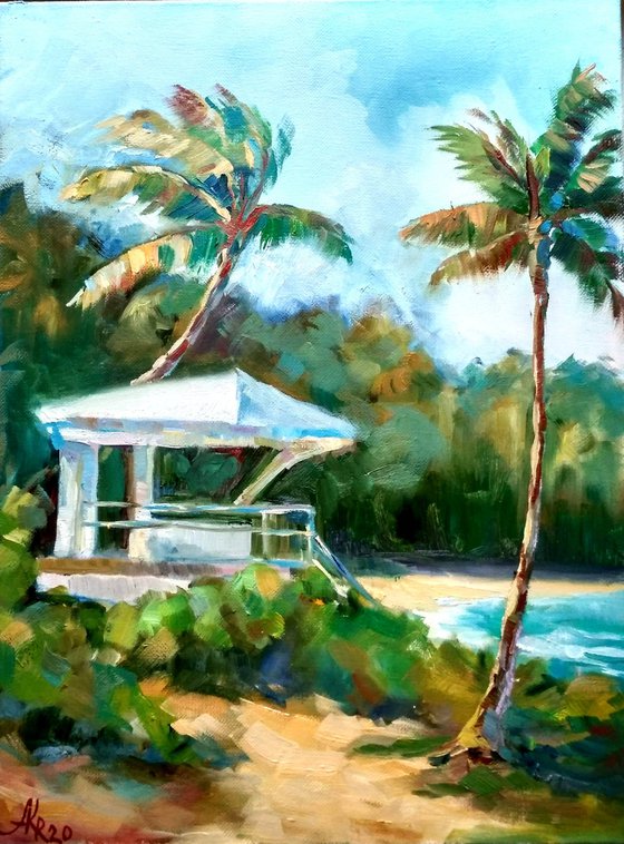 Sunny beach with palms