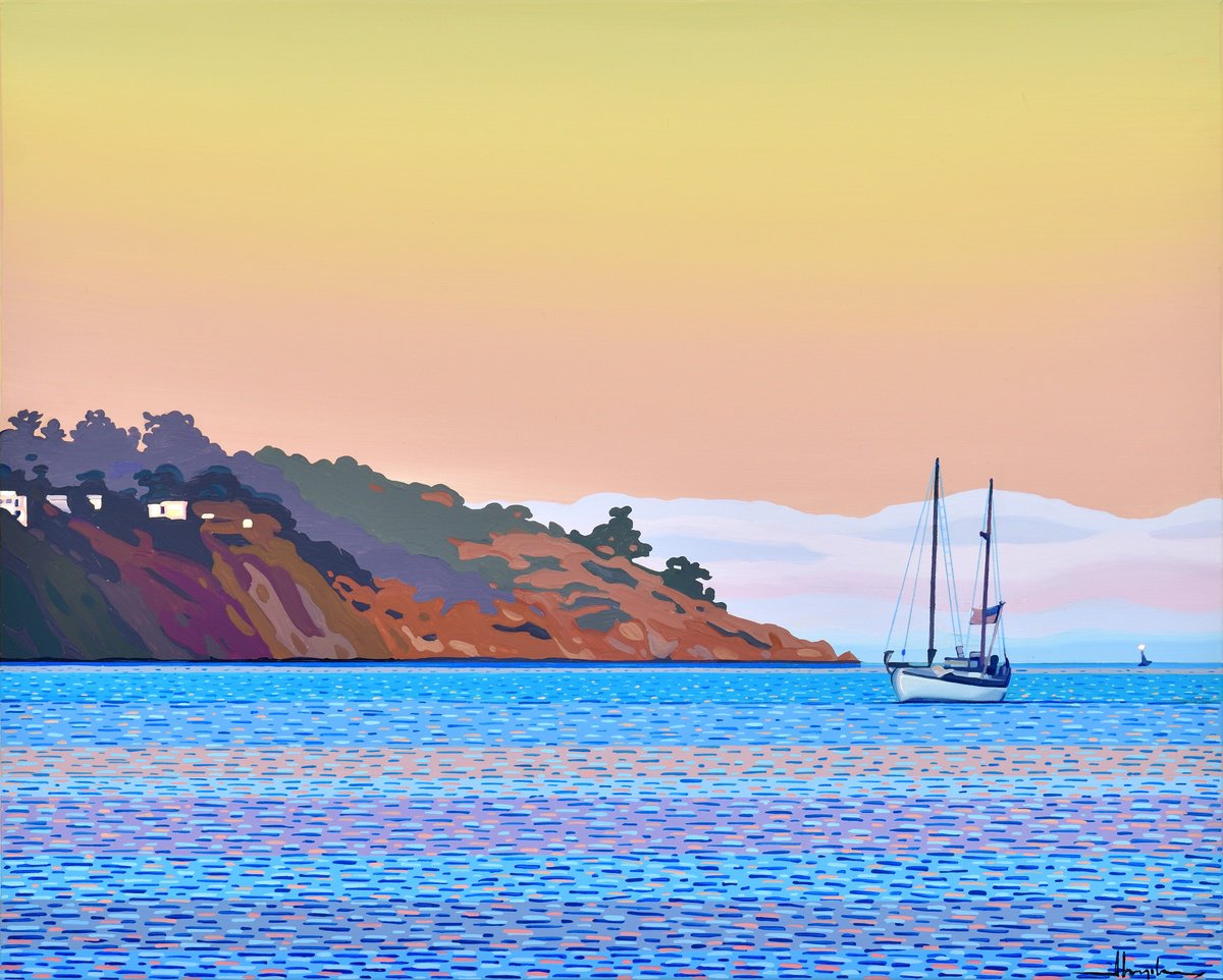 Impressionistic Landscape Acrylic Painting By Alex Nizovsky, 30 X 24, San Francisco Bay Sunset, Original Artwork