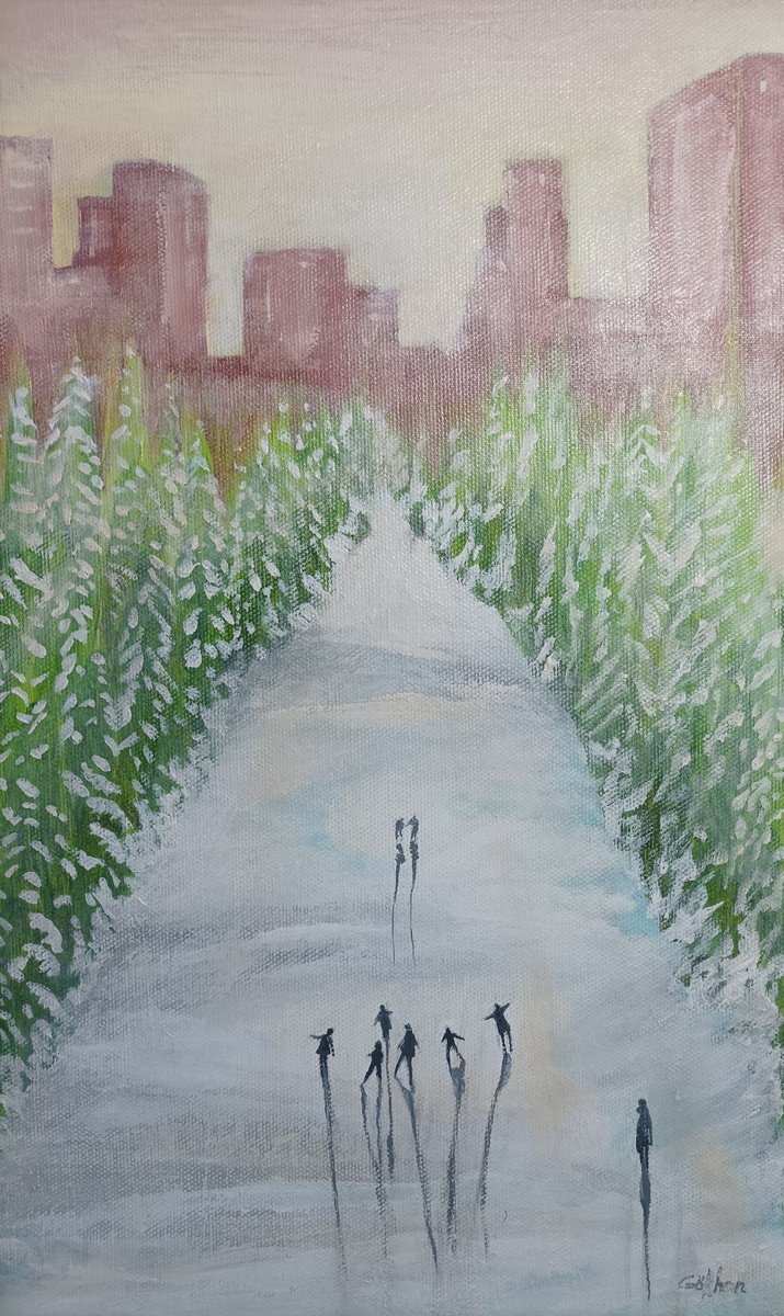 Organic Abstract Acrylic Painting By Gokhan Alpgiray, 11 X 18, Play In Snow, Original Artwork