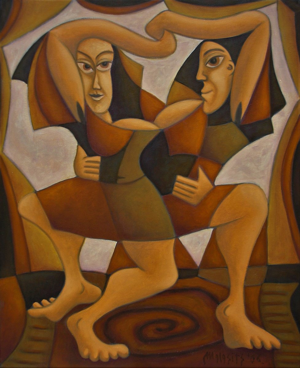 Surrealistic Portrait Oil Painting By Malasits Zsolt, 28 X 35", Dancers, Original Artwork
