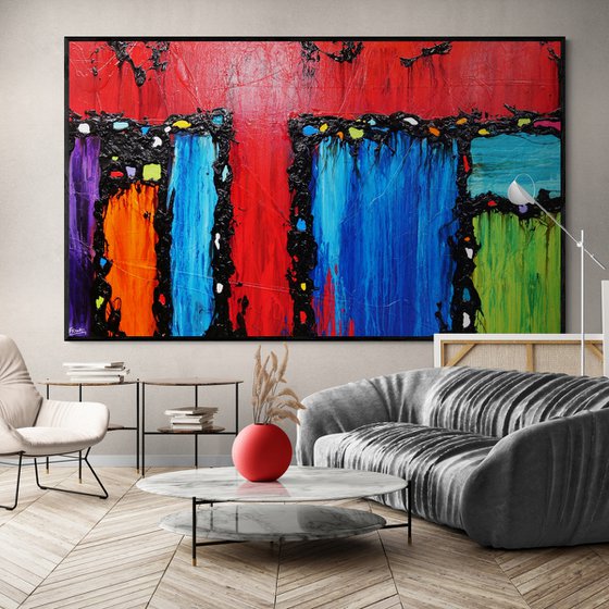 Circus Extravaganza 250cm x 150cm Red Textured Abstract Art