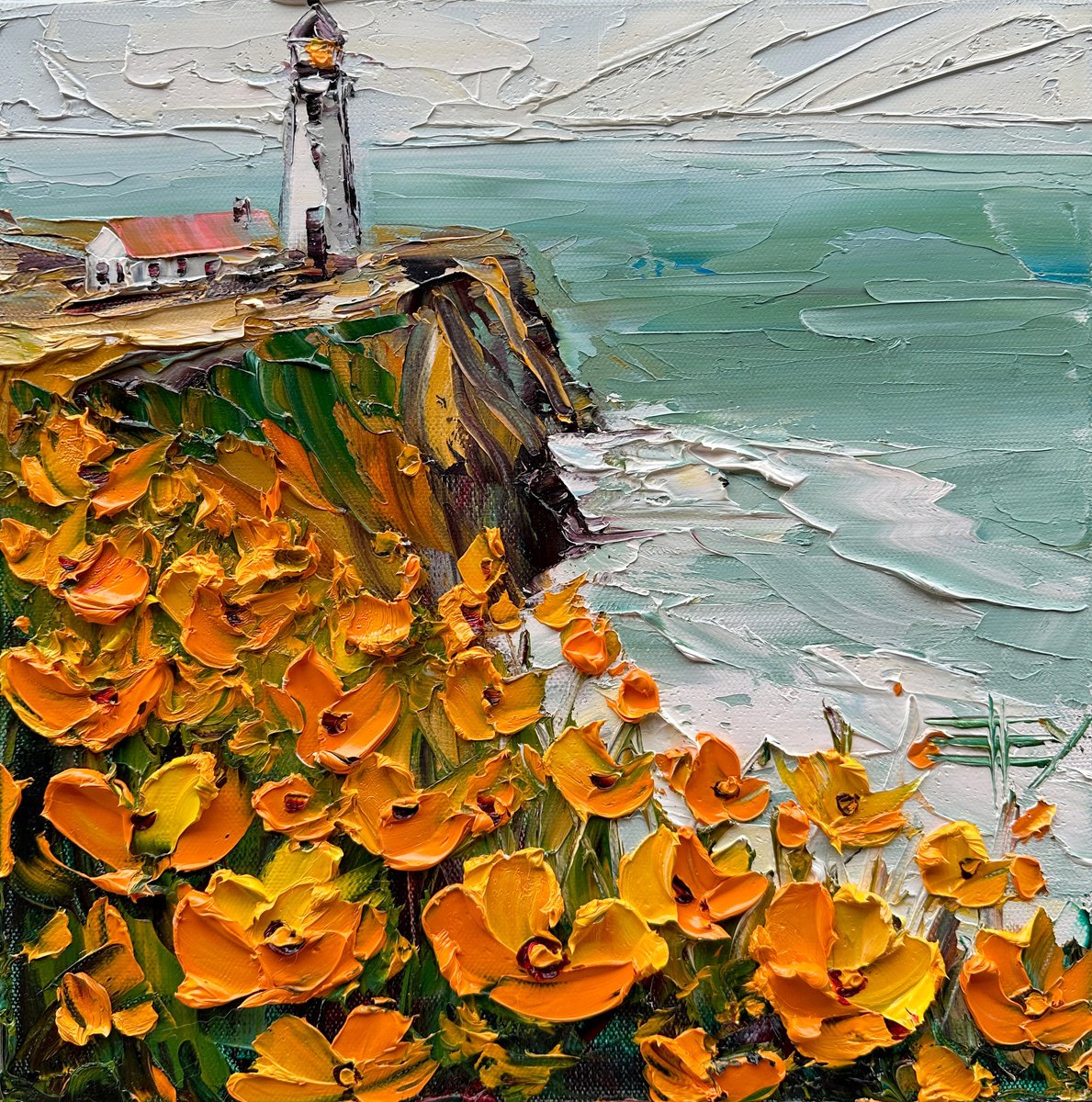 Impressionistic Landscape Oil Painting By Lisa Elley, 12 X 12", Coastal Light, Original Artwork