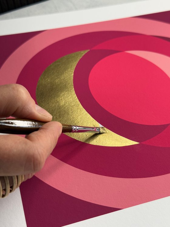 Fine Art Print & Gold painted. Fuchsia