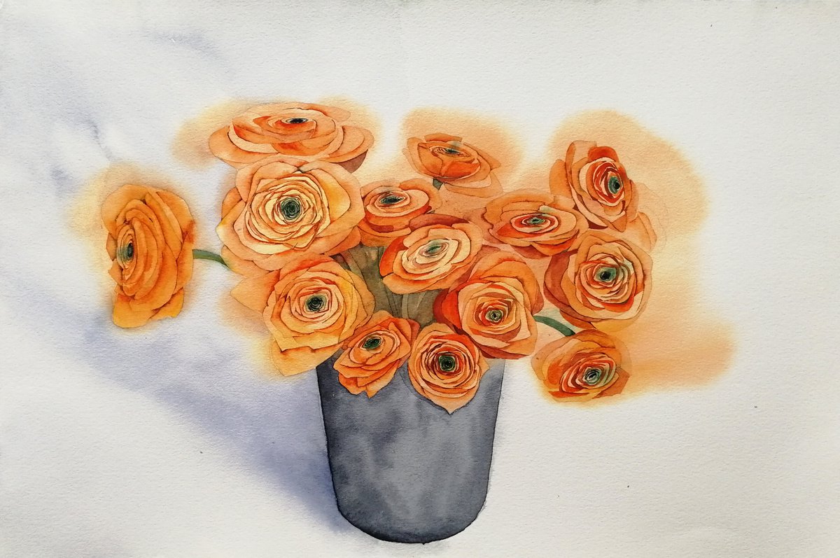 Orange flowers painting. by Marina Zhukova