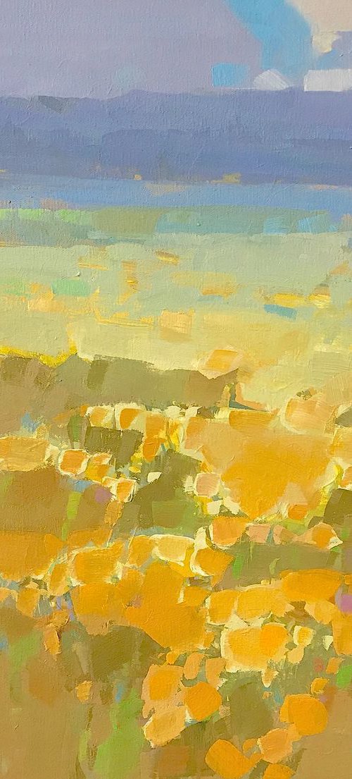 Field, Landscape oil painting, One of a kind, Signed, Handmade artwork by Vahe Yeremyan