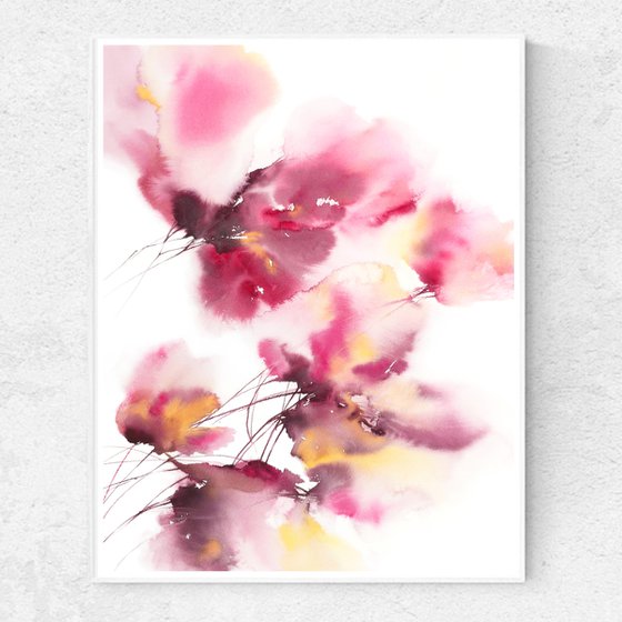 Abstract watercolor floral painting "Spring kiss"