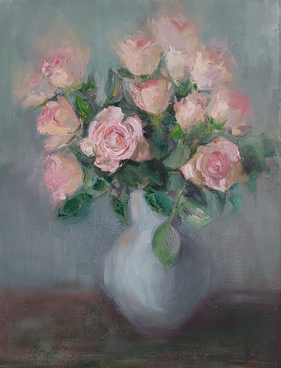 Impressionistic still-life with flowers Roses by Olena Kolotova