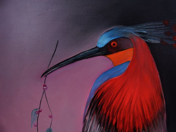 Bird Presentation. Large painting , 24" x 48".